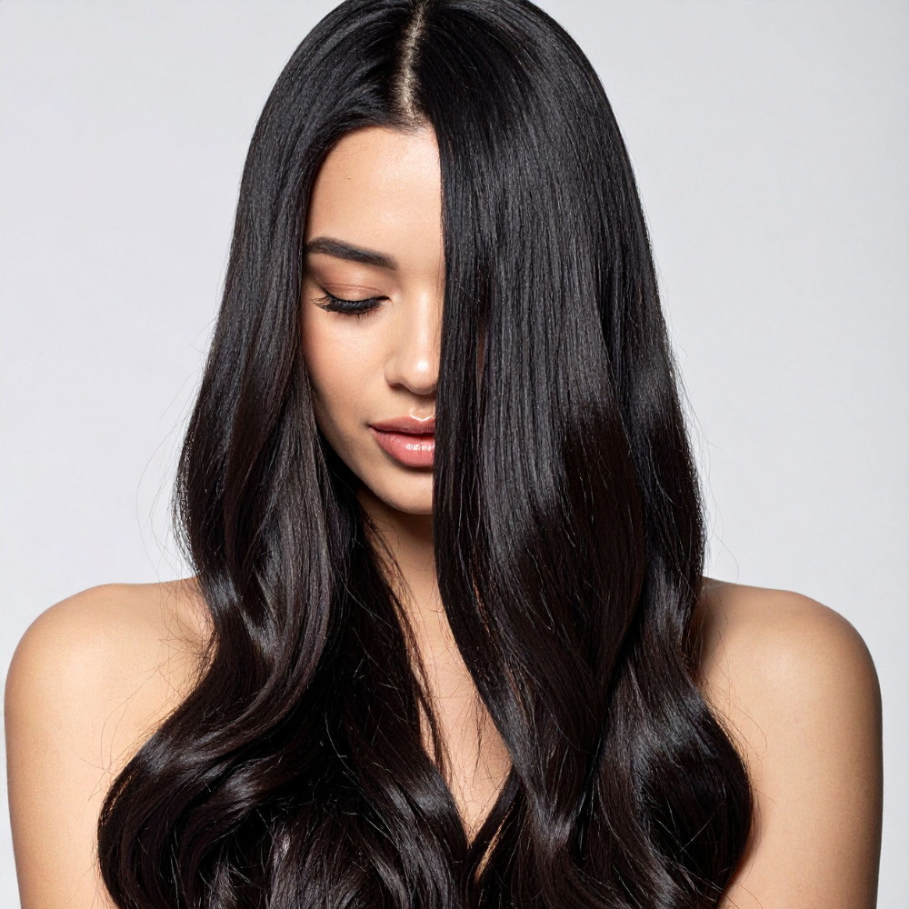 Woman with thick, shiny hair