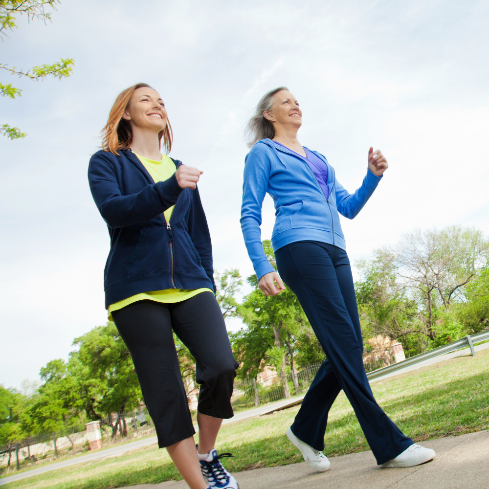 Two women walking together